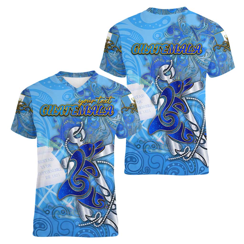 Ocean Spirit of Guatemala Women V-Neck T-Shirt Anchored in Guatemalan Pride - Aussie Hoodie