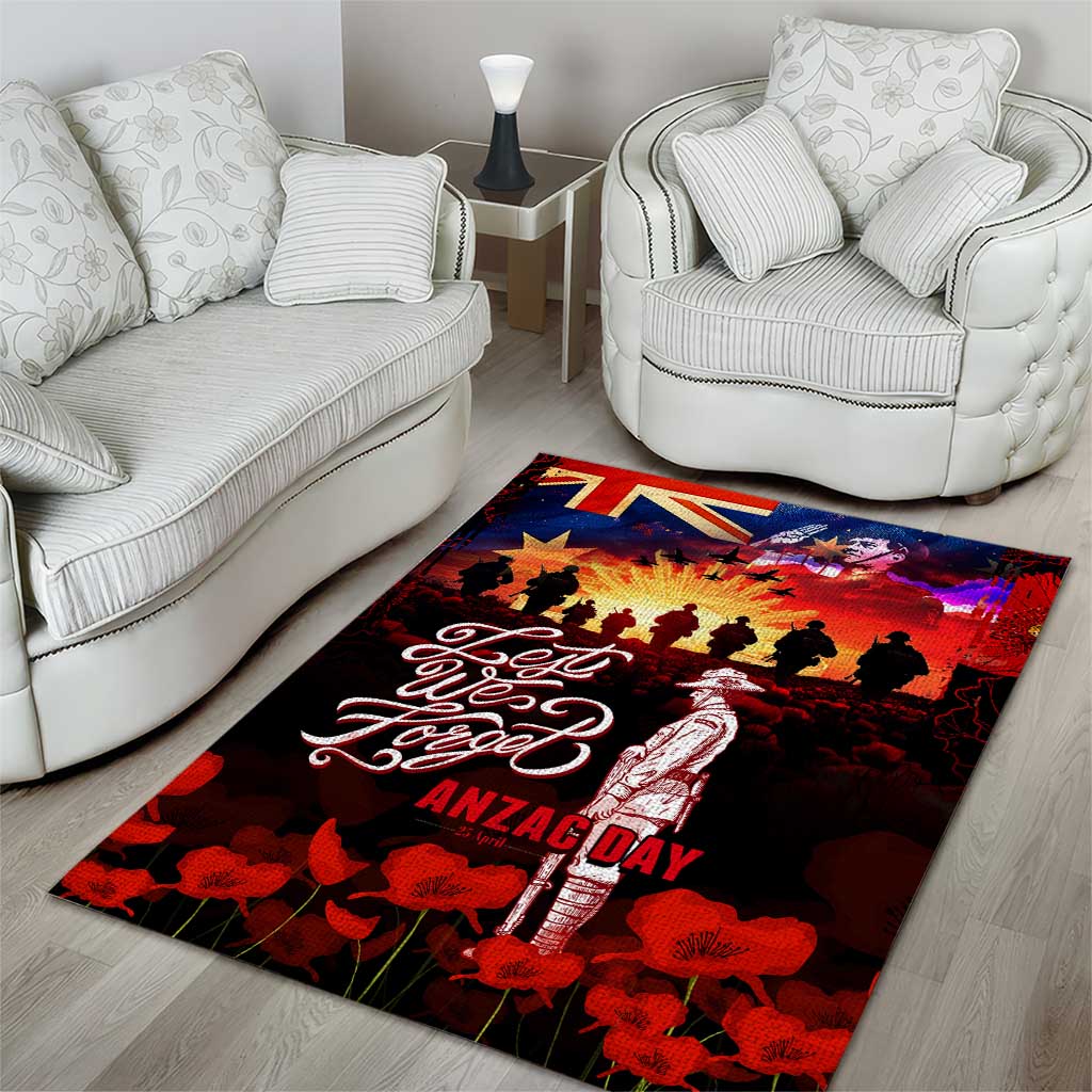 Australia ANZAC Day Area Rug Let We Forget - Tribute Art with Soldiers and Poppies