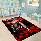 Australia ANZAC Day Area Rug Let We Forget - Tribute Art with Soldiers and Poppies