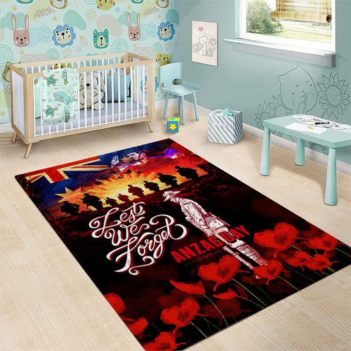 Australia ANZAC Day Area Rug Let We Forget - Tribute Art with Soldiers and Poppies