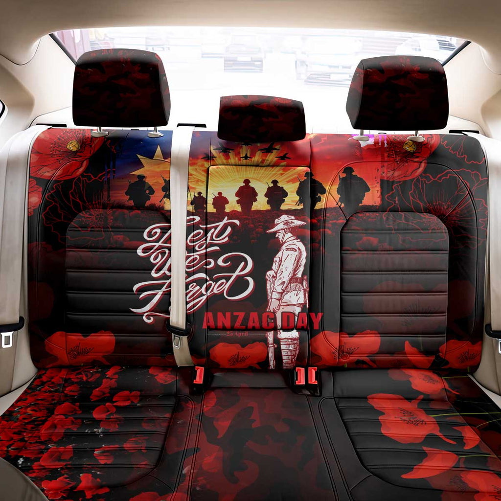 Australia ANZAC Day Back Car Seat Cover Let We Forget - Tribute Art with Soldiers and Poppies