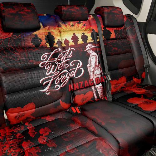 Australia ANZAC Day Back Car Seat Cover Let We Forget - Tribute Art with Soldiers and Poppies