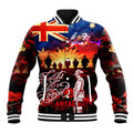 Australia ANZAC Day Baseball Jacket Let We Forget - Tribute Art with Soldiers and Poppies