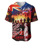 Australia ANZAC Day Baseball Jersey Let We Forget - Tribute Art with Soldiers and Poppies