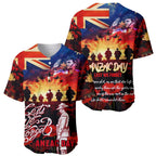 Australia ANZAC Day Baseball Jersey Let We Forget - Tribute Art with Soldiers and Poppies