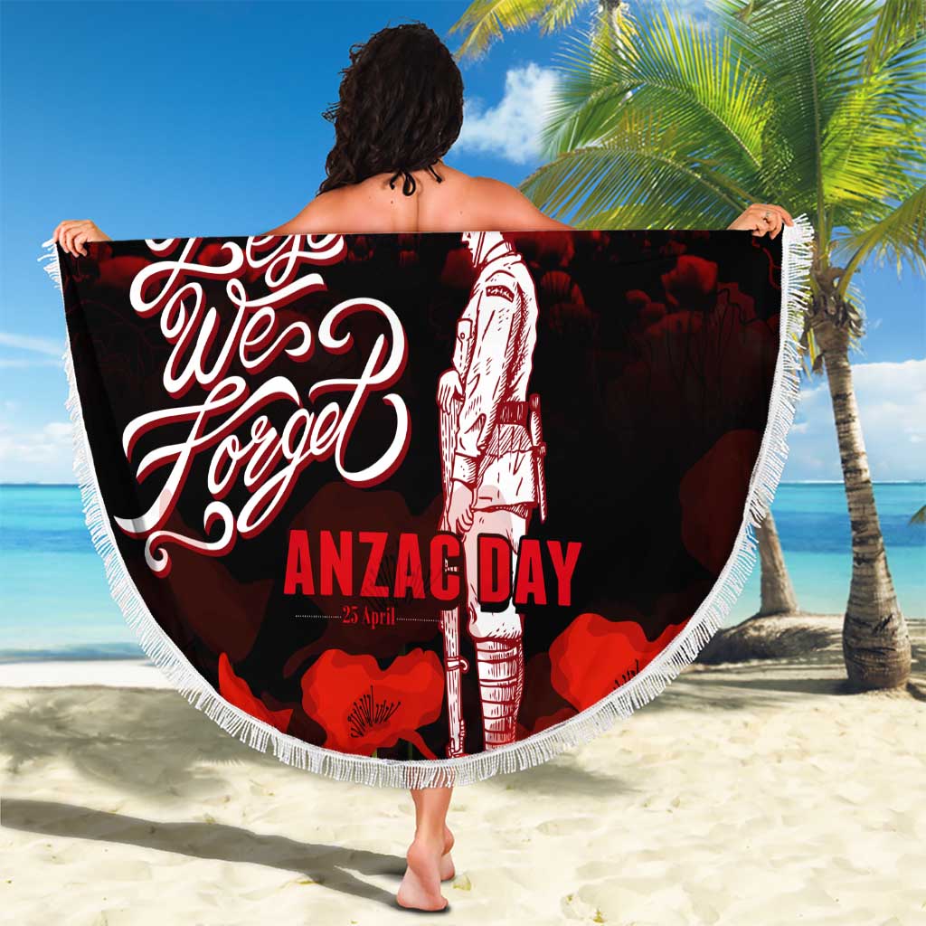 Australia ANZAC Day Beach Blanket Let We Forget - Tribute Art with Soldiers and Poppies