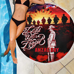 Australia ANZAC Day Beach Blanket Let We Forget - Tribute Art with Soldiers and Poppies