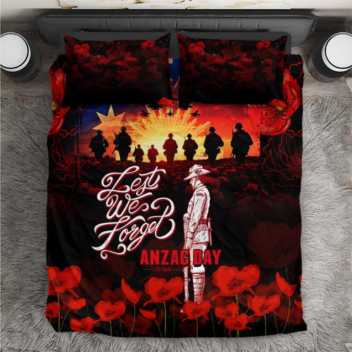 Australia ANZAC Day Bedding Set Let We Forget - Tribute Art with Soldiers and Poppies
