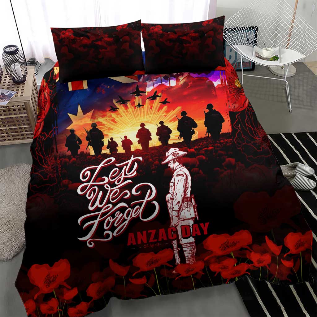 Australia ANZAC Day Bedding Set Let We Forget - Tribute Art with Soldiers and Poppies