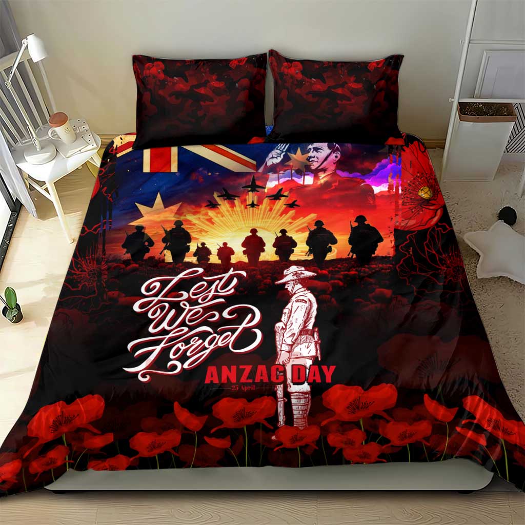Australia ANZAC Day Bedding Set Let We Forget - Tribute Art with Soldiers and Poppies