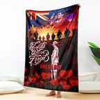Australia ANZAC Day Blanket Let We Forget - Tribute Art with Soldiers and Poppies