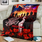 Australia ANZAC Day Blanket Let We Forget - Tribute Art with Soldiers and Poppies