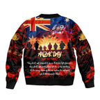 Australia ANZAC Day Bomber Jacket Let We Forget - Tribute Art with Soldiers and Poppies