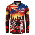 Australia ANZAC Day Button Sweatshirt Let We Forget - Tribute Art with Soldiers and Poppies
