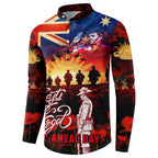 Australia ANZAC Day Button Sweatshirt Let We Forget - Tribute Art with Soldiers and Poppies
