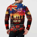 Australia ANZAC Day Button Sweatshirt Let We Forget - Tribute Art with Soldiers and Poppies