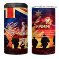 Australia ANZAC Day 4 in 1 Can Cooler Tumbler Let We Forget - Tribute Art with Soldiers and Poppies