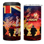 Australia ANZAC Day 4 in 1 Can Cooler Tumbler Let We Forget - Tribute Art with Soldiers and Poppies