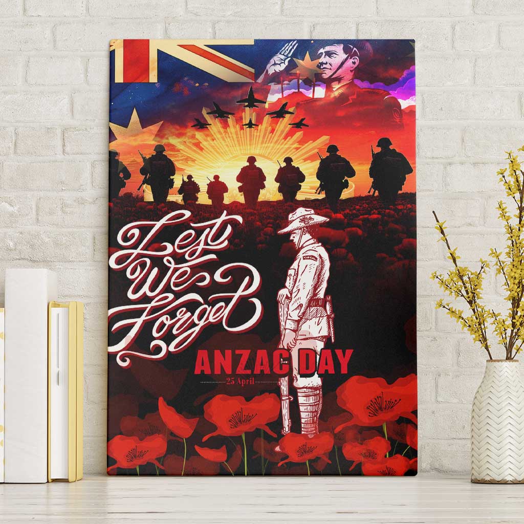 Australia ANZAC Day Canvas Wall Art Let We Forget - Tribute Art with Soldiers and Poppies