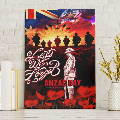 Australia ANZAC Day Canvas Wall Art Let We Forget - Tribute Art with Soldiers and Poppies