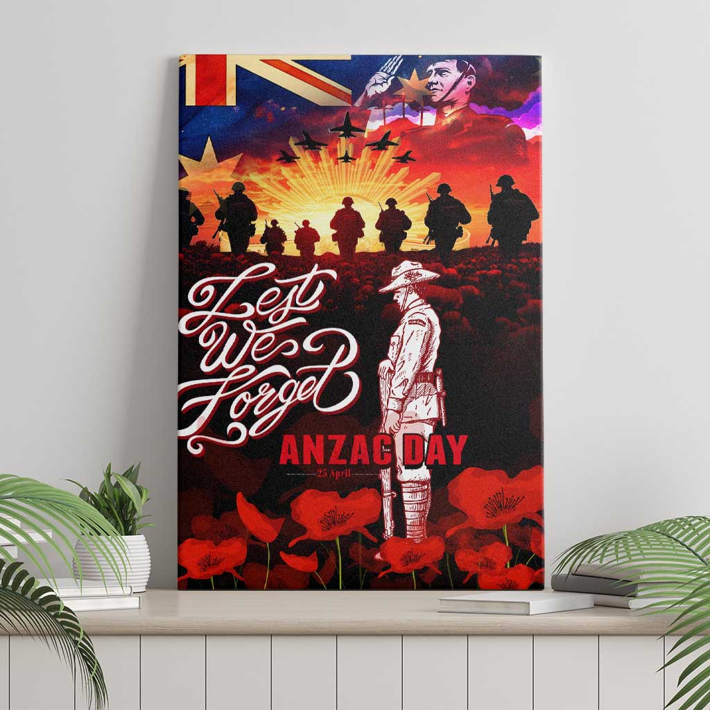 Australia ANZAC Day Canvas Wall Art Let We Forget - Tribute Art with Soldiers and Poppies