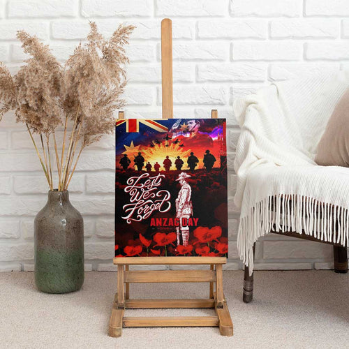 Australia ANZAC Day Canvas Wall Art Let We Forget - Tribute Art with Soldiers and Poppies