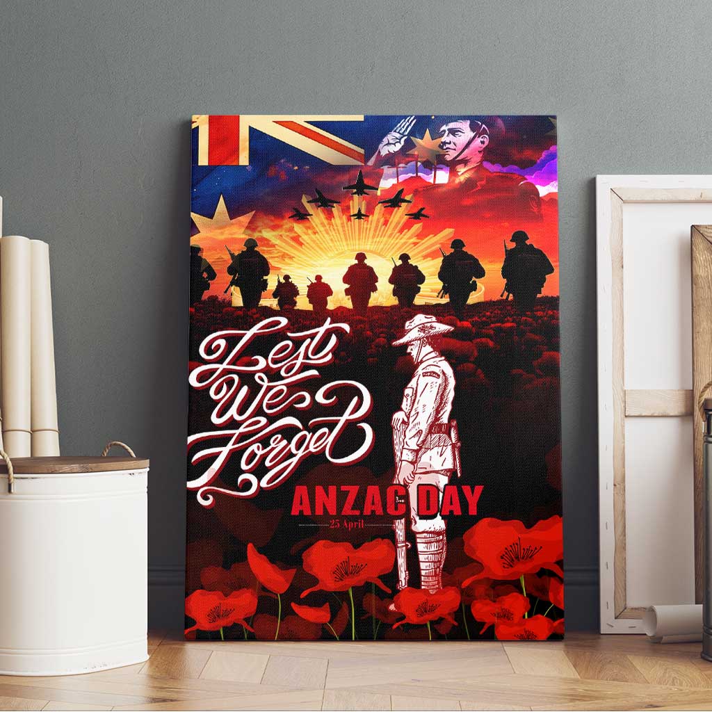 Australia ANZAC Day Canvas Wall Art Let We Forget - Tribute Art with Soldiers and Poppies