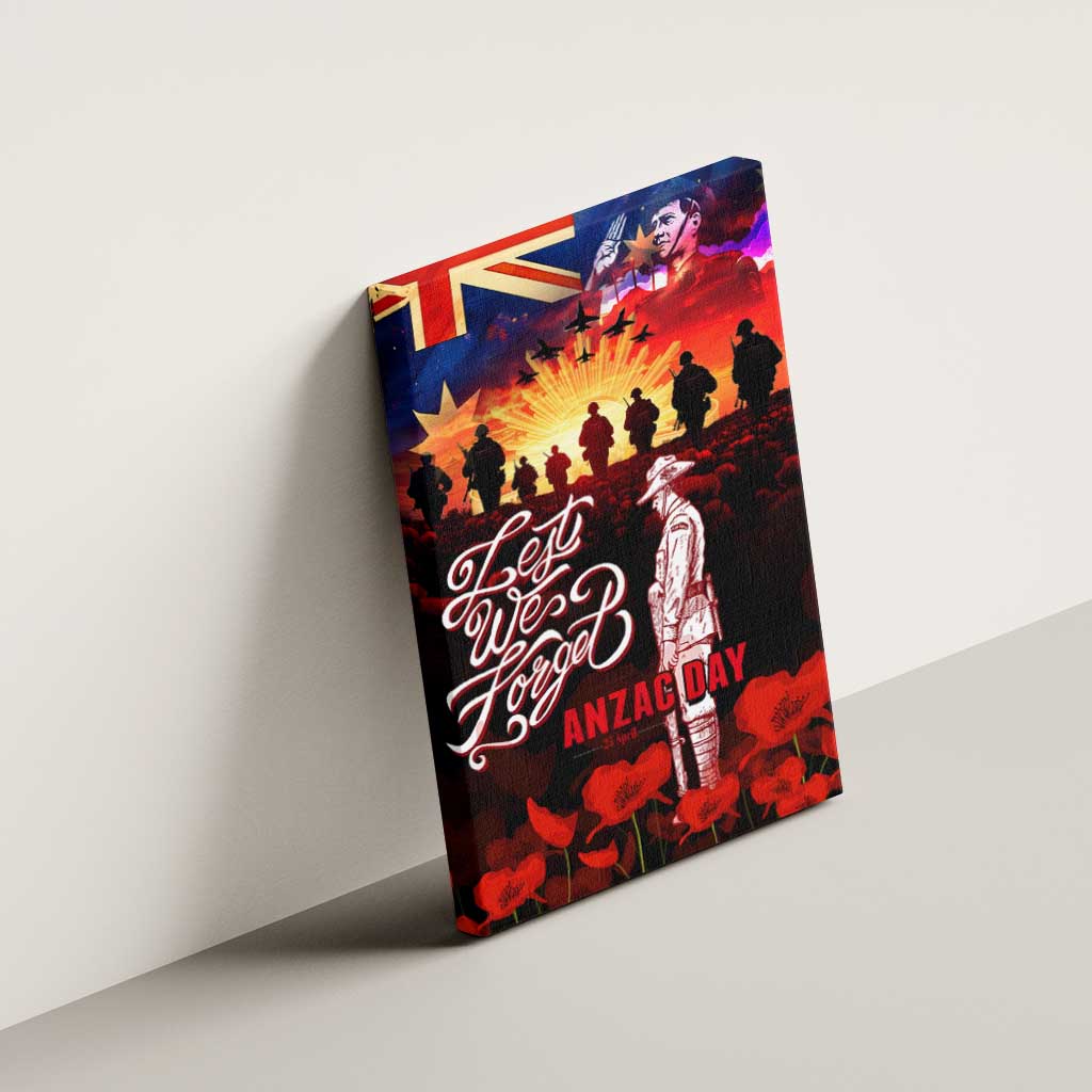 Australia ANZAC Day Canvas Wall Art Let We Forget - Tribute Art with Soldiers and Poppies