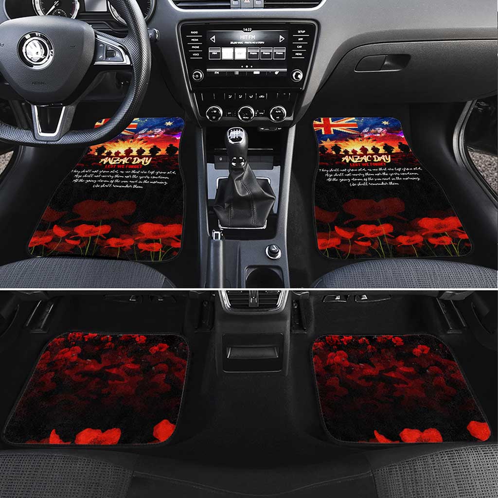 Australia ANZAC Day Car Mats Let We Forget - Tribute Art with Soldiers and Poppies