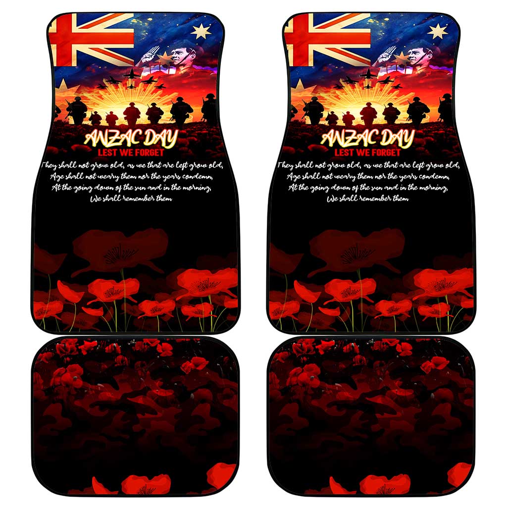 Australia ANZAC Day Car Mats Let We Forget - Tribute Art with Soldiers and Poppies