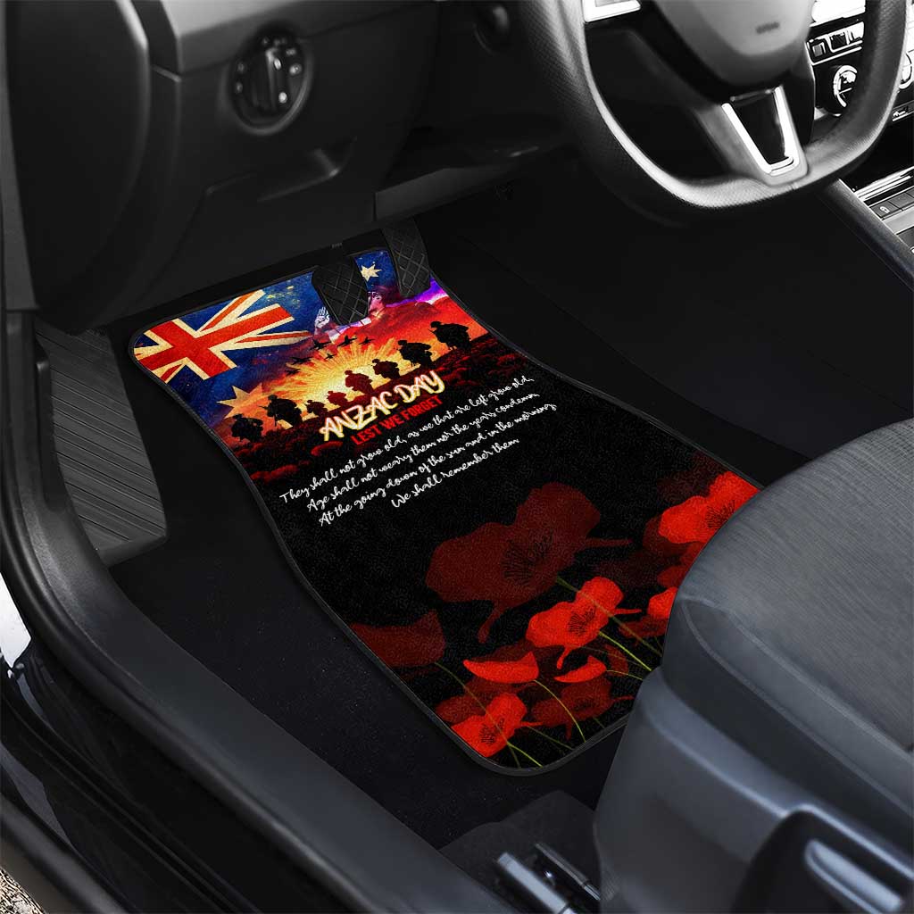 Australia ANZAC Day Car Mats Let We Forget - Tribute Art with Soldiers and Poppies