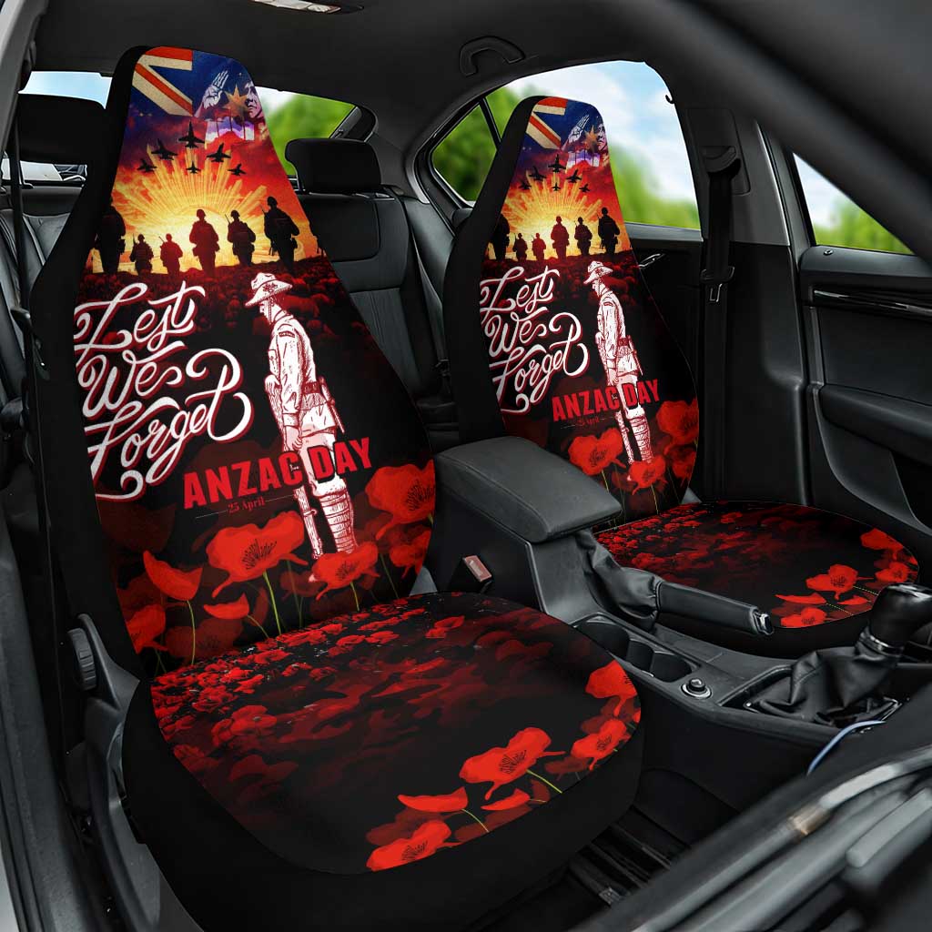 Australia ANZAC Day Car Seat Cover Let We Forget - Tribute Art with Soldiers and Poppies