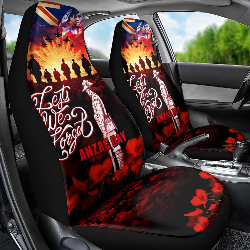 Australia ANZAC Day Car Seat Cover Let We Forget - Tribute Art with Soldiers and Poppies