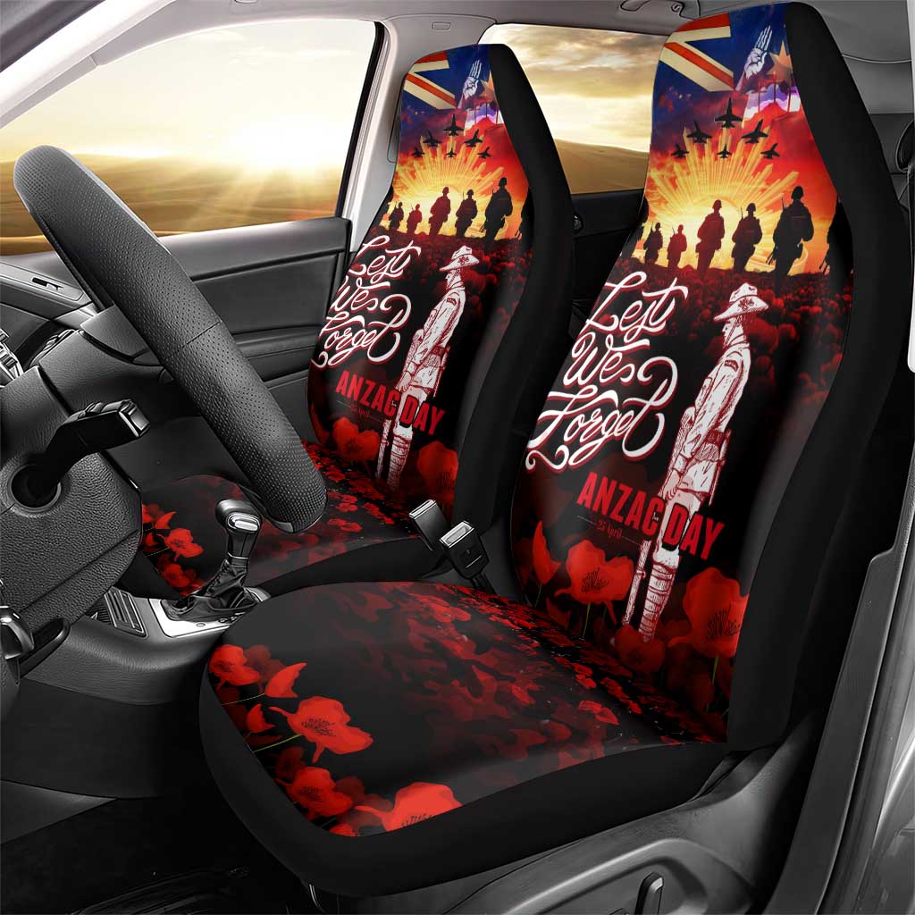 Australia ANZAC Day Car Seat Cover Let We Forget - Tribute Art with Soldiers and Poppies