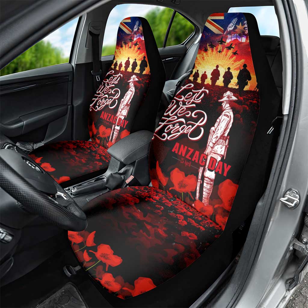 Australia ANZAC Day Car Seat Cover Let We Forget - Tribute Art with Soldiers and Poppies