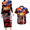 Australia ANZAC Day Couples Matching Long Sleeve Bodycon Dress and Hawaiian Shirt Let We Forget - Tribute Art with Soldiers and Poppies