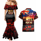 Australia ANZAC Day Couples Matching Mermaid Dress and Hawaiian Shirt Let We Forget - Tribute Art with Soldiers and Poppies
