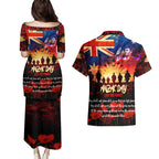 Australia ANZAC Day Couples Matching Puletasi and Hawaiian Shirt Let We Forget - Tribute Art with Soldiers and Poppies