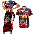 Australia ANZAC Day Couples Matching Short Sleeve Bodycon Dress and Hawaiian Shirt Let We Forget - Tribute Art with Soldiers and Poppies