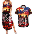 Australia ANZAC Day Couples Matching Summer Maxi Dress and Hawaiian Shirt Let We Forget - Tribute Art with Soldiers and Poppies