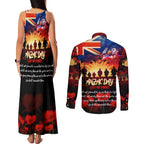 Australia ANZAC Day Couples Matching Tank Maxi Dress and Long Sleeve Button Shirt Let We Forget - Tribute Art with Soldiers and Poppies