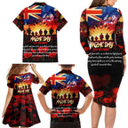 Australia ANZAC Day Family Matching Long Sleeve Bodycon Dress and Hawaiian Shirt Let We Forget - Tribute Art with Soldiers and Poppies