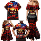 Australia ANZAC Day Family Matching Mermaid Dress and Hawaiian Shirt Let We Forget - Tribute Art with Soldiers and Poppies