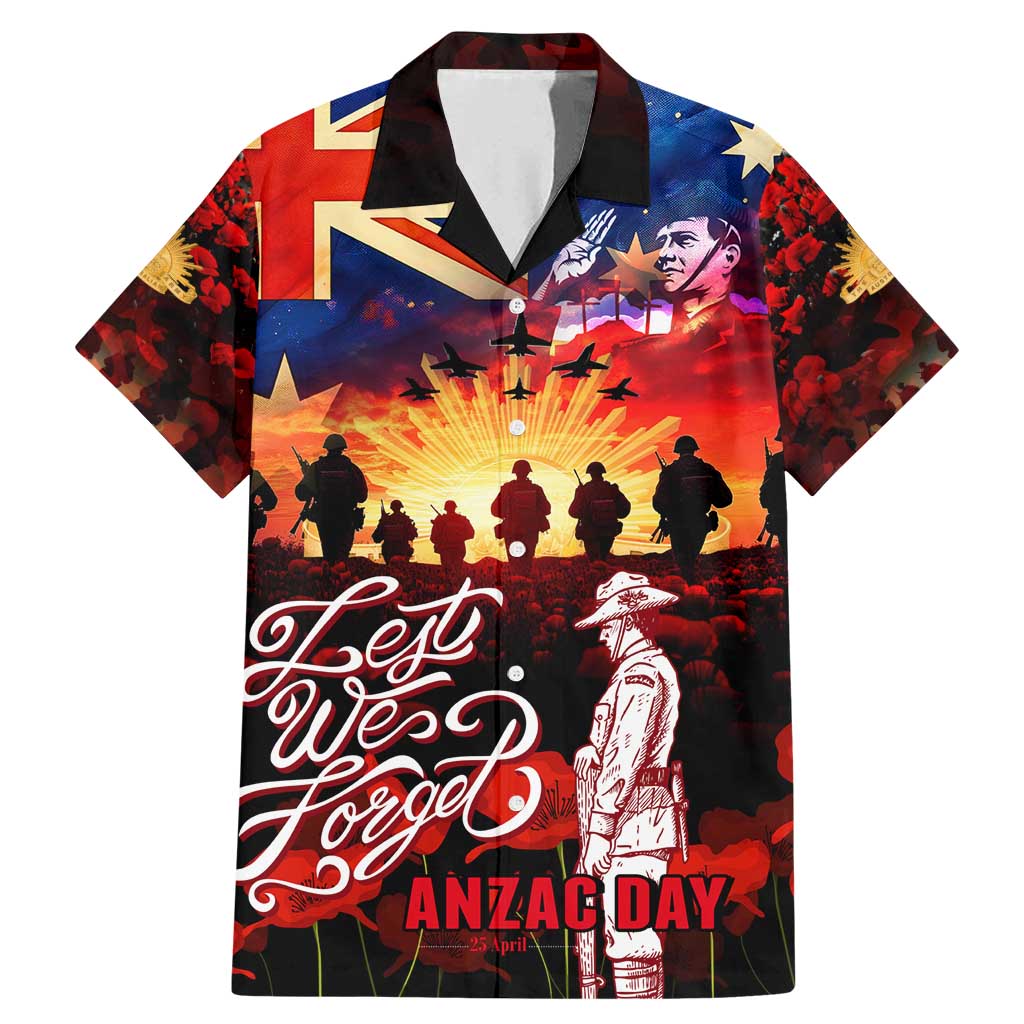Australia ANZAC Day Family Matching Mermaid Dress and Hawaiian Shirt Let We Forget - Tribute Art with Soldiers and Poppies