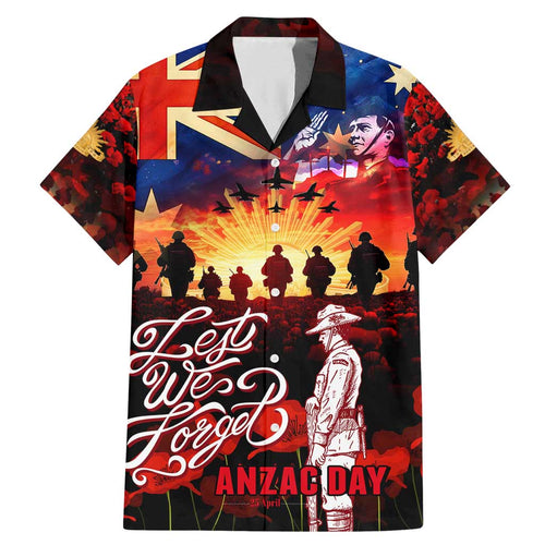 Australia ANZAC Day Family Matching Mermaid Dress and Hawaiian Shirt Let We Forget - Tribute Art with Soldiers and Poppies