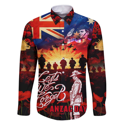 Australia ANZAC Day Family Matching Mermaid Dress and Hawaiian Shirt Let We Forget - Tribute Art with Soldiers and Poppies