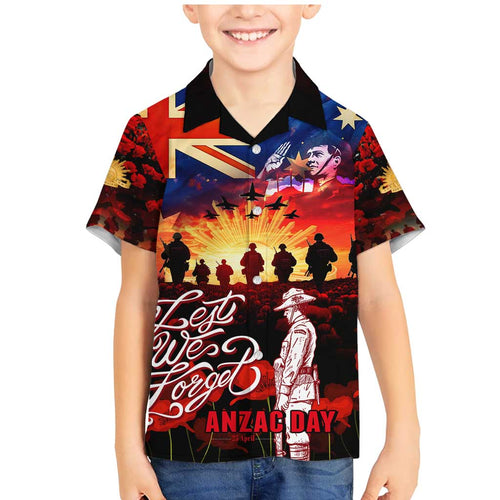 Australia ANZAC Day Family Matching Mermaid Dress and Hawaiian Shirt Let We Forget - Tribute Art with Soldiers and Poppies
