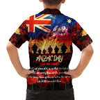 Australia ANZAC Day Family Matching Off Shoulder Short Dress and Hawaiian Shirt Let We Forget - Tribute Art with Soldiers and Poppies