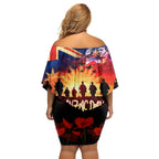 Australia ANZAC Day Family Matching Off Shoulder Short Dress and Hawaiian Shirt Let We Forget - Tribute Art with Soldiers and Poppies