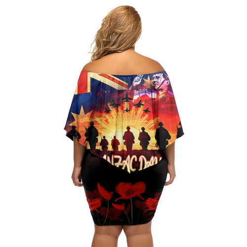 Australia ANZAC Day Family Matching Off Shoulder Short Dress and Hawaiian Shirt Let We Forget - Tribute Art with Soldiers and Poppies
